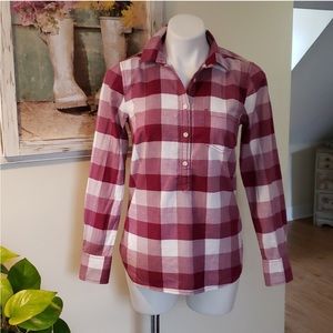 J crew wine/white plaid long sleeve